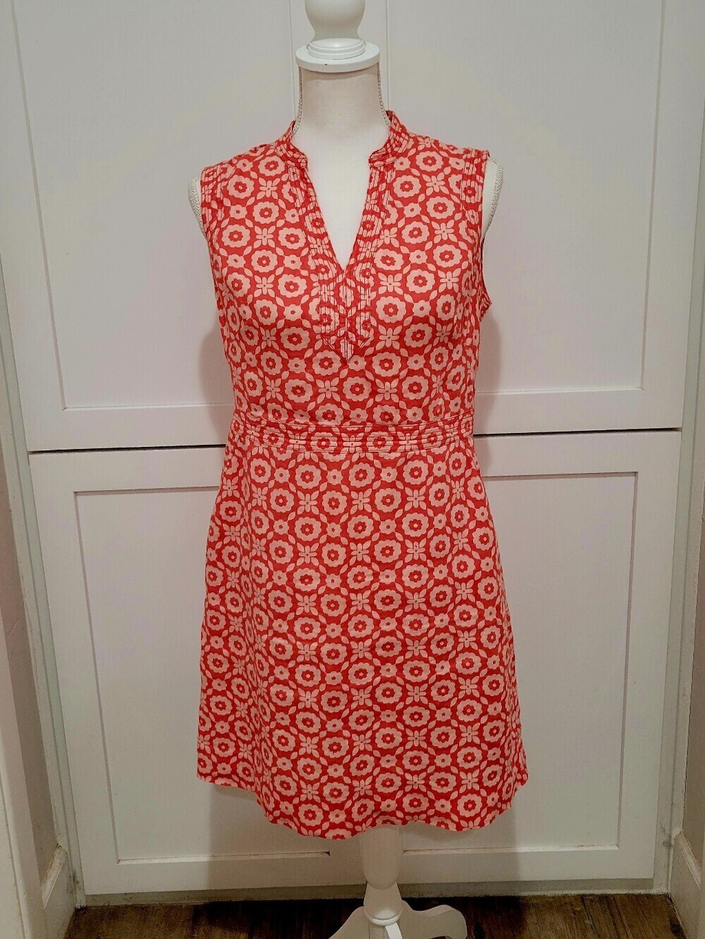 Boden 100% Linen Orange & Cream Sleeveless Floral Mini Dress | Size 6P